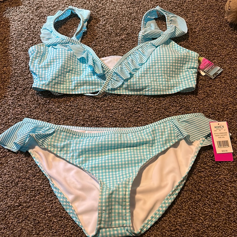BREAKING WAVES GINGHAM BLUE/WHITE BIKINI: NEW WITH TAGS: SIZE XXL